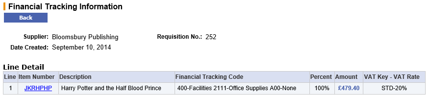 Fig 5.4 - Financial tracking information screen