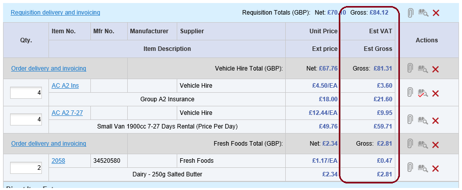Fig 5.71 Requisition screen showing gross and VAT amounts.png