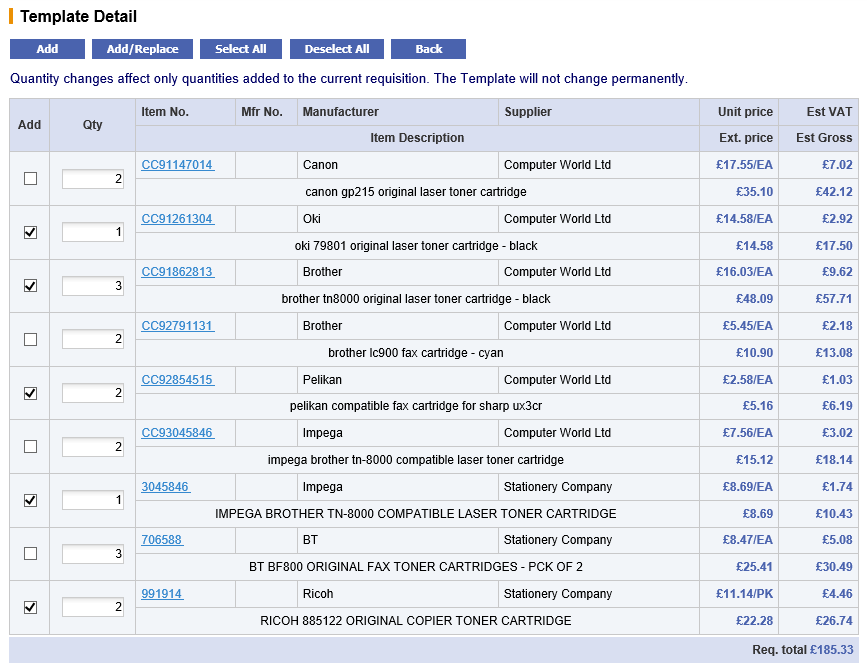 Fig 6.4 Template detail screen showing items selected.png