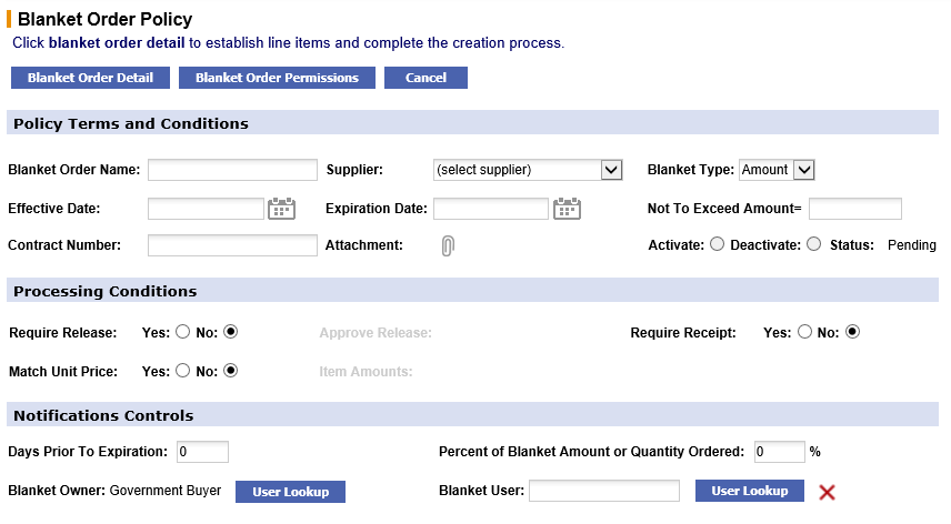 Fig 7.221 Blanket order policy screen – amount type selected.png